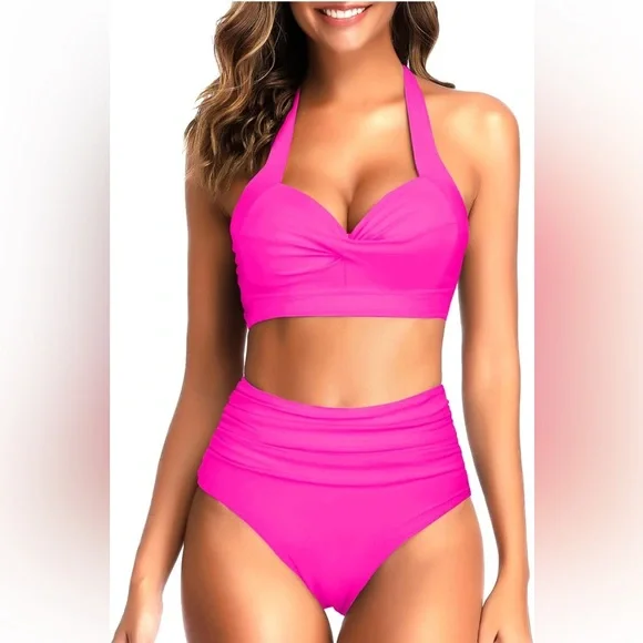 NWOT Tempt Me Hot Pink High Waist Bikini, Size XL - Picture 1 of 12